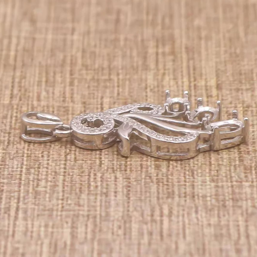 Miners Bench® Opal Friendly Prong / Claw Setting Sterling Silver 925 Pendant Setting for 3x Oval 6mmx4mm main stones part set with Cubic Zirconia SETP295-4-6
