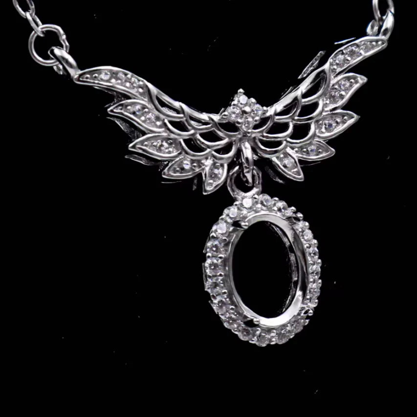 Miners Bench® Opal Friendly Prong / Claw Setting Sterling Silver 925 Necklace Setting for 1x stone 8mm x 6mm Oval part set with Cubic Zirconia SETN17-8x6