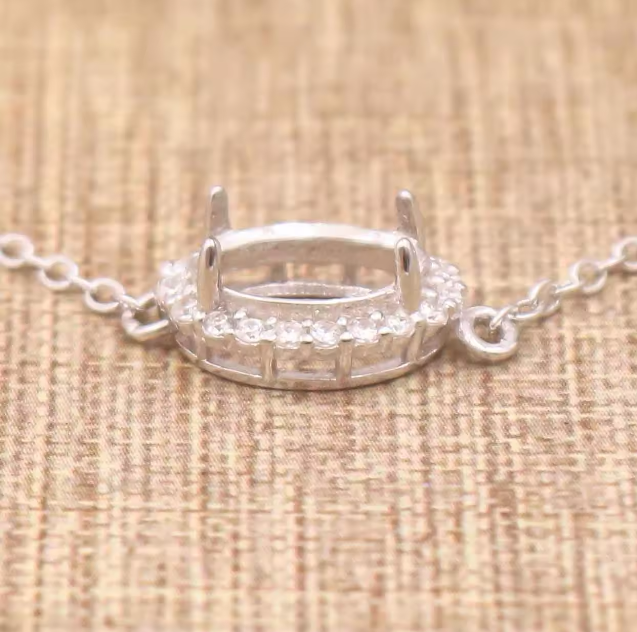 Miners Bench® Opal Friendly Prong / Claw Setting Sterling Silver 925 Bracelet Setting for 9mmx7mm Oval main stone part set with Cubic Zirconia SETB611-9X7