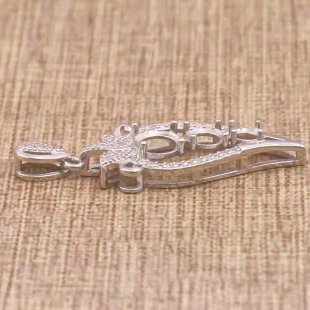 Miners Bench® Opal Friendly Prong / Claw Setting Sterling Silver 925 Pendant Setting for 3x Round 6mm & 5mm & 4mm main stones part set with Cubic Zirconia SETP493Multi