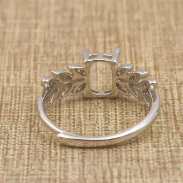 Miners Bench® Opal Friendly Prong / Claw Setting Sterling Silver 925 Adjustable Ring Setting for Square 8x6mm main stone part set with Cubic Zirconia SETFJ77-8x6-A