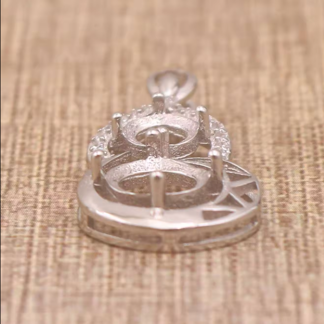 Miners Bench® Opal Friendly Prong / Claw Setting Sterling Silver 925 Pendant Setting for 2x Round 8mm & 6mm main stones part set with Cubic Zirconia SETP413Multi