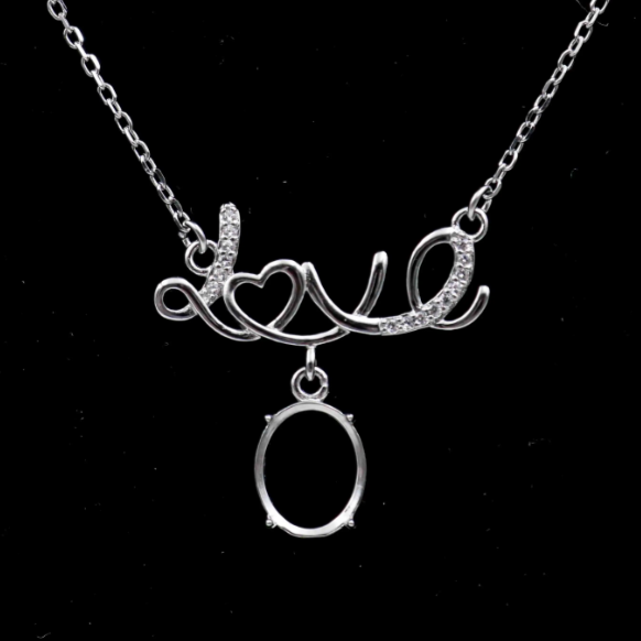 Miners Bench® Opal Friendly Prong / Claw Setting Sterling Silver 925 Necklace Setting for 1x stone 10mm x 8mm Oval part set with Cubic Zirconia SETN10-10x8