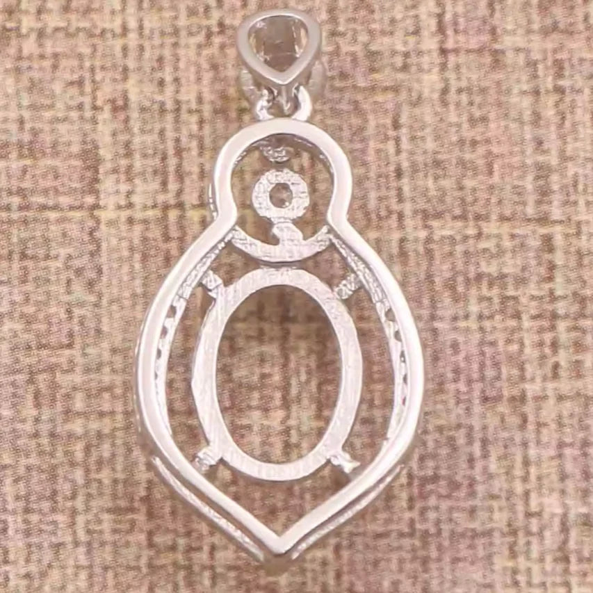 Miners Bench® Opal Friendly Prong / Claw Setting Sterling Silver 925 Pendant Setting for 1x Oval 11mmx8mm main stone part set with Cubic Zirconia SETP334-11x8