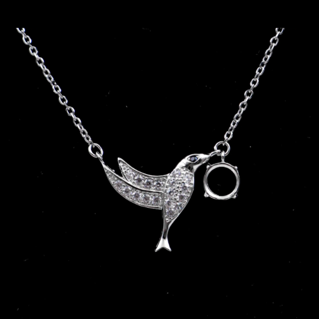 Miners Bench® Opal Friendly Prong / Claw Setting Sterling Silver 925 Necklace Setting for 7mm Round main stone part set with Cubic Zirconia SETN13-7