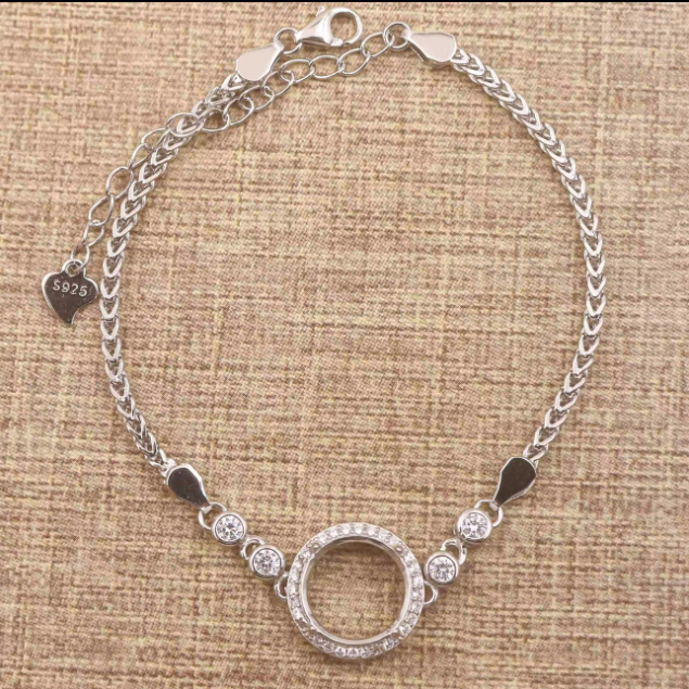 Miners Bench® Opal Friendly Prong / Claw Setting Sterling Silver 925 Bracelet Setting for 9mm Round main stone part set with Cubic Zirconia SETB506-9