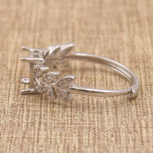 Miners Bench® Opal Friendly Prong / Claw Setting Sterling Silver 925 Adjustable Ring Setting for Square 8x6mm main stone part set with Cubic Zirconia SETFJ77-8x6-A