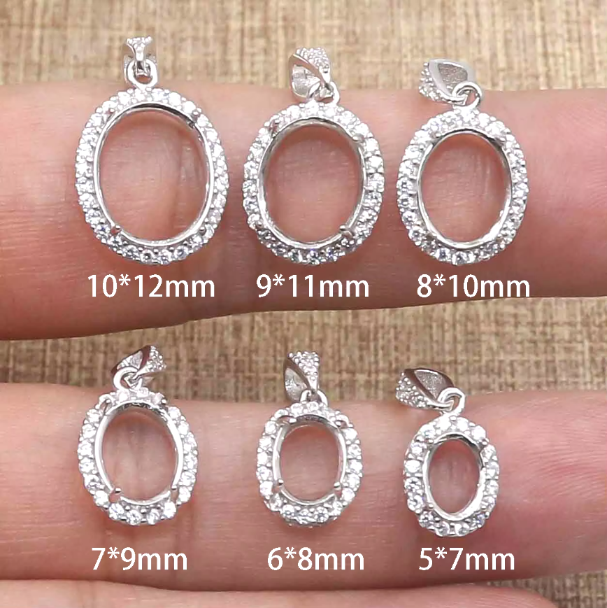 Miners Bench® Opal Friendly Prong / Claw Setting Sterling Silver 925 Pendant Setting for 1x Oval 8mmx6mm main stone part set with Cubic Zirconia SETP529-8-6