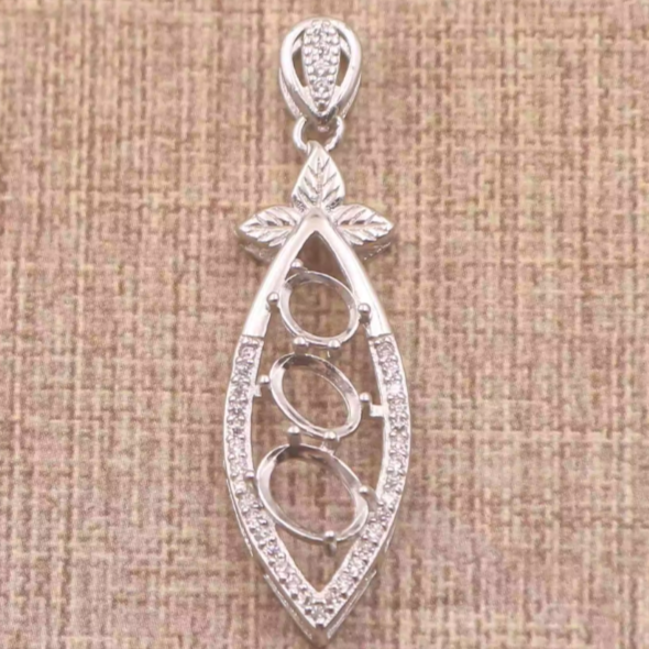 Miners Bench® Opal Friendly Prong / Claw Setting Sterling Silver 925 Pendant Setting for 3x Oval 7mmx5mm & 6mmx4mm & 5mmx3mm main stones part set with Cubic Zirconia SETP506Multi