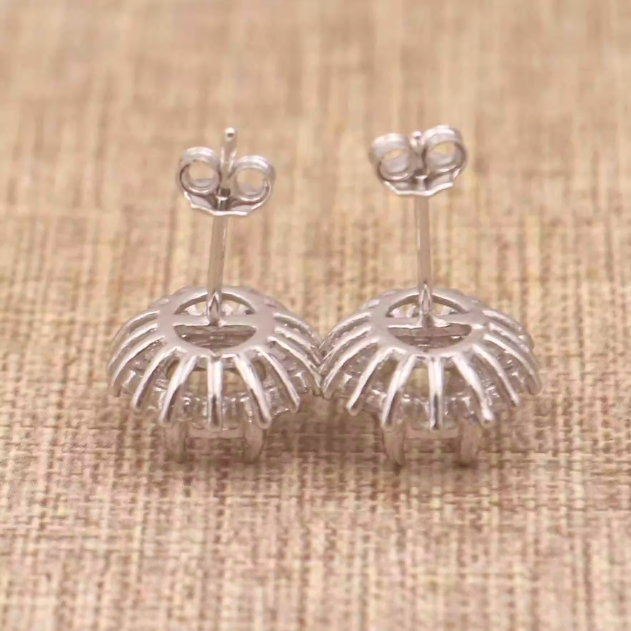 Miners Bench® Opal Friendly Prong / Claw Setting Sterling Silver 925 Earring stud pair Setting for Oval 8x6mm main stones part set with Cubic Zirconia SETE359-8x6mm